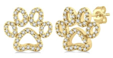 1.38ct Natural Diamond 14k BIS Hallmarked Yellow Gold Dog Paw Stud Earrings