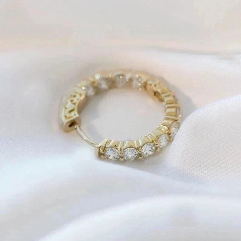 Lab Created Inside Outside Hoop Earrings 2CT Round Cut 14K Yellow Gold Plated - Image 3 of 3