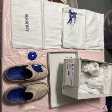 Burberry Mules Blue And Beige New Size 5 Box And 2 Bags With Box