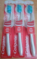 Two Colgate 360 Optic White Soft Toothbrushes & One Medium Toothbrush New Bundle