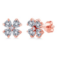 18K Rose Gold Plated Silver Stud Earrings 4mm Set with Heart Shape Zirconia