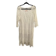 Feminine White Lace Mixed Media Silk Viscose Dress Romantic Cottagecore sheer