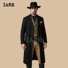Black Wool Rifle Coat Long Duster   Old West Tombstone Men  s Coat