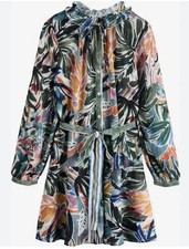 Green multicoloured palm boho print shirt  tie waist dress size 16