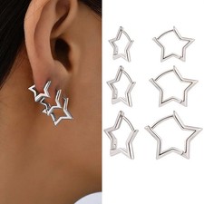 3 Pairs/set Punk Geometric Star Hoop Earrings for Women Simple Gold Color Copper
