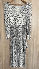 Reformation Animal Print Alessi Fit Flare Midi Dress Size 10 Dalmatian Spot