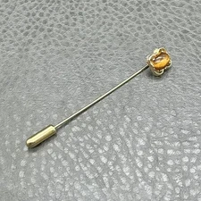 Gold Tone Tigers Eye Stick Pin Lapel Tie Hat Pin Cabochon Stone 2.75 Inch Womens