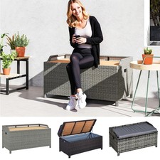 Garden Rattan Storage Box Bench Seat 2 Seater Waterproof Patio Organiser Wicker