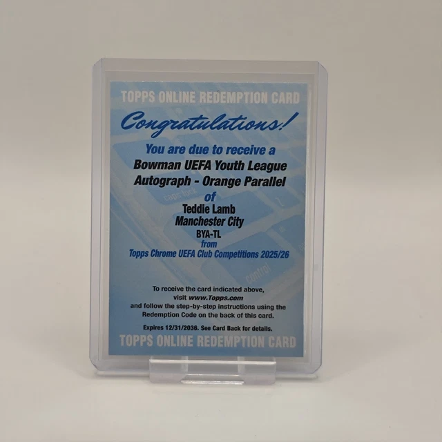 Topps Chrome UCC 25/26 Teddie Lamb 1st Bowman RC Auto /25 Redemption Man City
