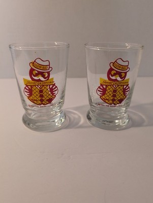 Vintage MCM Pair Of Squirt & Whiskey 3 7/8'' Glasses Glow Ball Exc Condition 