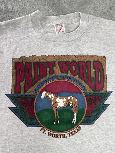 Vintage 90s Painted Horse Championship Show T Tee Shirt Medium Ft. Worth Texas - Picture 1 of 15