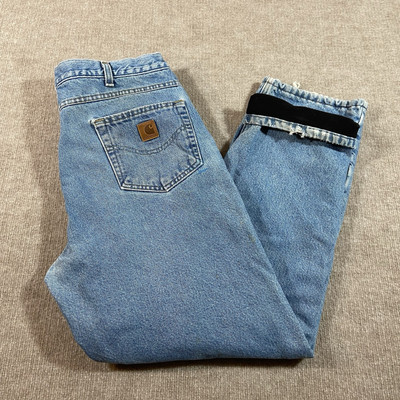 Carhartt Fleece Lined Jeans Mens 36x32 Relaxed Fit Straight Distressed  Workwear