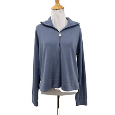 Athleta Sweatshirt Womens S Small Blue Gray Seasoft Quarter Zip Cropped Pullover