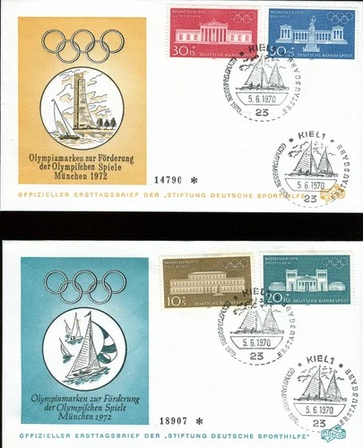 Germany 1970 Olympics Fidacos set on pair FDC. KIEL Wrestling First Day Covers.