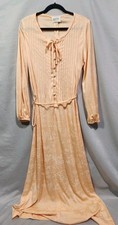 Vintage Peach Long Floral Slip Dress Nightgown Longsleeved Sz 16 Cottagecore