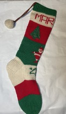 Vintage 1948 Hand Knitted Wool Christmas Stocking Santa Tree Personalized Mark