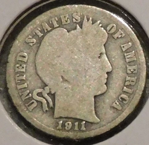 Silver Dime - Barber - 1911-S (Reverse scratches)