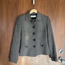 Tahari Tweed Black Five Button Blazer Jacket Sz 2P