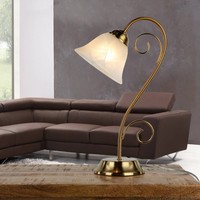 Tischleuchte In Messing 43 Cm Glas Schirm E14 Nachttisch Schreibtisch Lampe