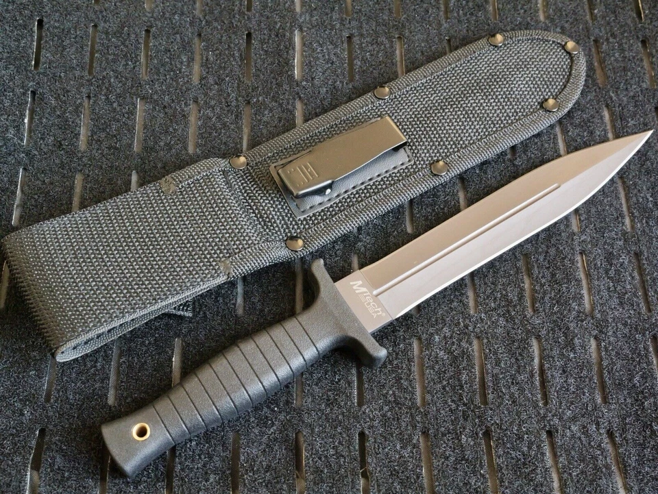 Cuchillo de Bota 11” Gris Hoja de Titanio Doble Borde Punta de Lanza Mango de Goma Clip de Bota Foto 4 de 4