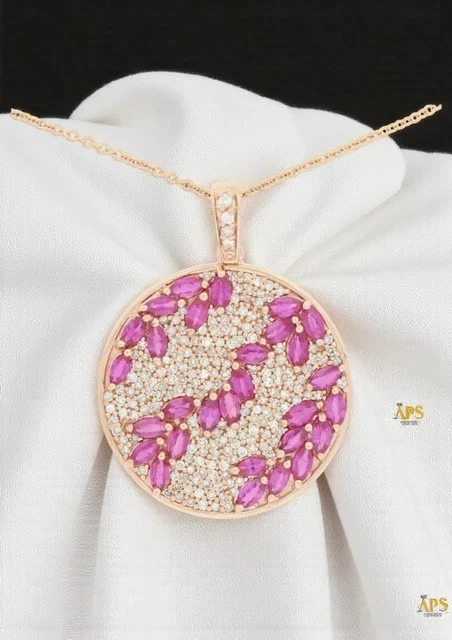 2 Ct Oval Cut Lab-Created Ruby & Diamond Women's Pendant 14K Yellow Gold Plated - Image 2 of 4