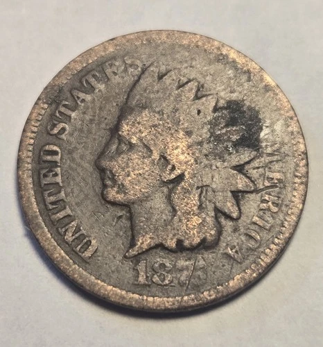 1875 Indian Head Cent 1c Circulated Good G Details, Env Damage, Exact Coin Shown