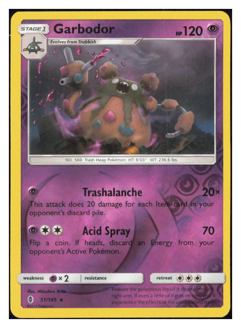 Garbodor Reverse Holo Rare SM - Guardians Rising 51/145 NM A002