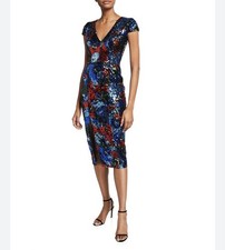 Dress The Population Multi-colored Sequin Dress Size Medium sheath cap sleeves