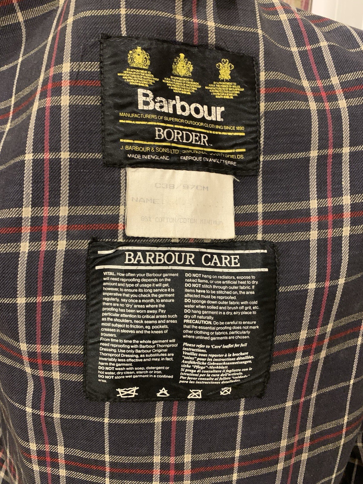 Barbour Waxed Jacket, A205 Border, C38/97cm, Navy, Men’s. image 8