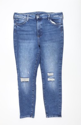 H&M Damen Skinny Jeans blau Größe 14 Used-Look Stretch Denim