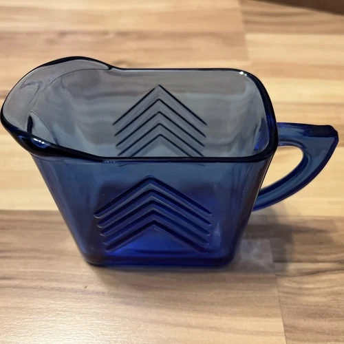 Vintage Cobalt Blue Hazel Atlas Creamer  Depression Glass Chevron Design