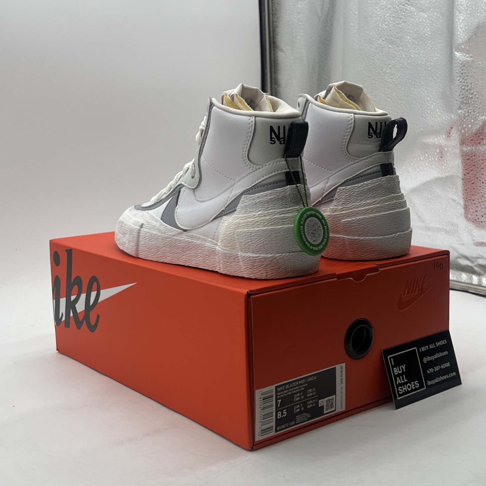 SACAI X NIKE Taglia 7 Nike sacai x Blazer Mid Bianco Grigio (BV0072 100)