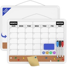 Monthly Calendar Dry Erase Board 16x12 Inch, Double-Sided 16"W x 12"H, White