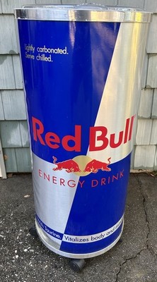 Red Bull Energy Drink Can Display Ice Chest Cooler 38 x 17 Wheels Works Great
