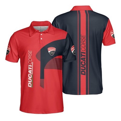 Custom Name - Men's Ducati Corse Logo Racing 3D Red Polo - All Size