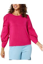 G by Giuliana Women's Cotton Twist-Sleeve Jersey Knit Top Pink Tulip