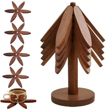 Wooden Tree Trivets for Hot Dishes, Tree Shaped Coaster Set Foldable Wooden P...