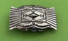 Vintage Small Native Signed RP Robert Platero Sterling Silver Custom Belt Buckle