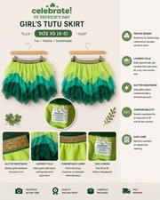 Celebrate St. Patrick's Day Girls Multi-Layered Tulle Tutu Skirt Size XS 4-5