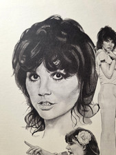 1970s Linda Ronstadt Lithograph &ndash; Vintage Hippie Era Art &ndash; Rare Nostalgic Print
