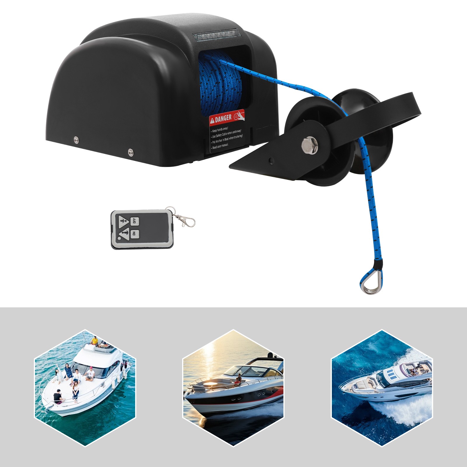 45 LBS Boat Anchor Winch Electric Marine Winch With Wireless Remote Free Fall