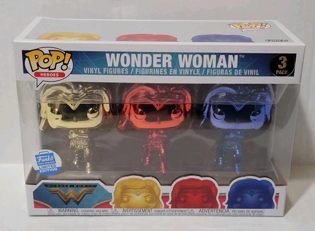 Funko Pop Heroes DC Comics WONDER WOMAN Chrome 3 Pack Funko Shop Exclusive