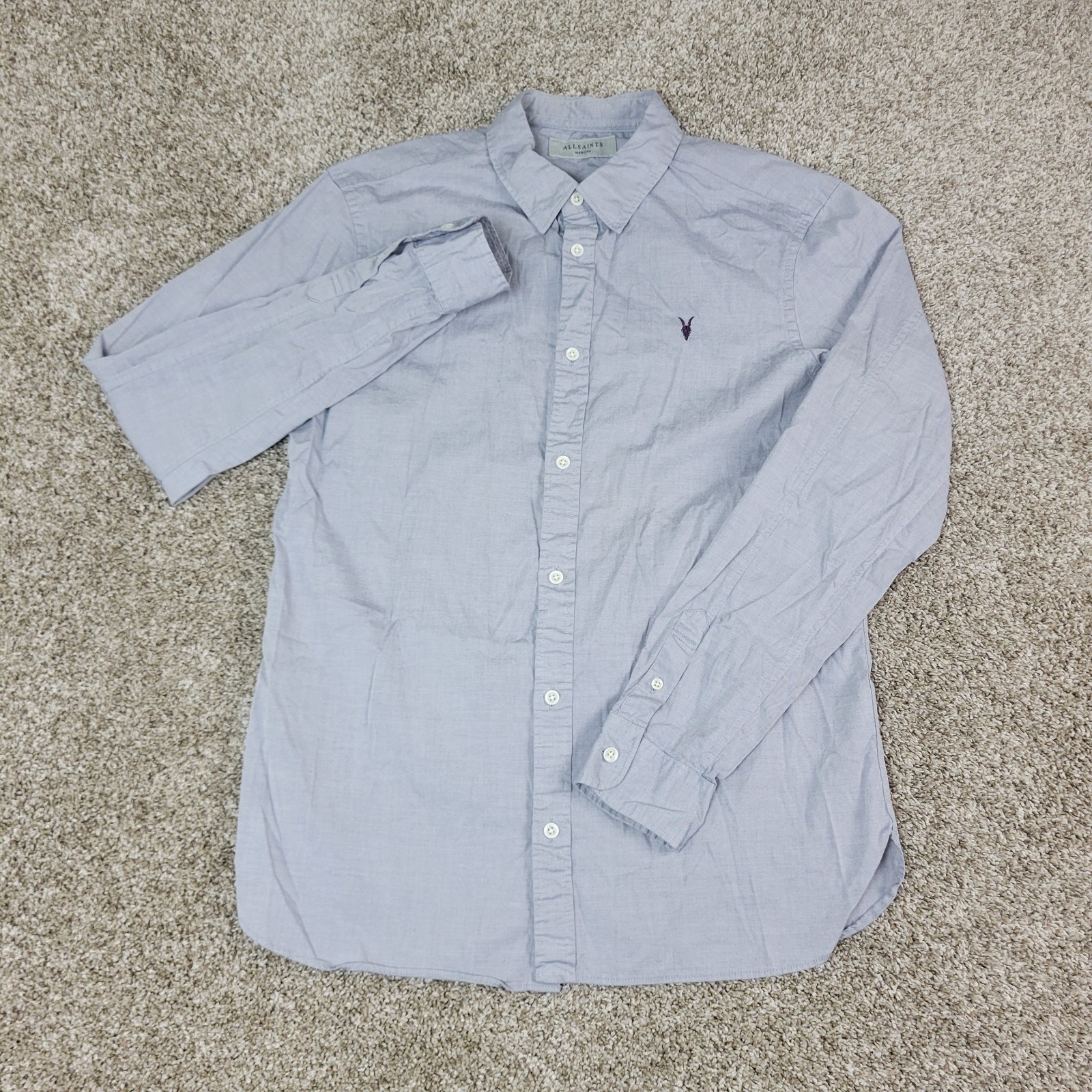 Allsaints Mens Medium Solid Gray Button Down Long… - image 2