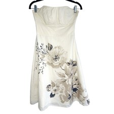 White House Black Market Silk Blend Strapless Floral Midi Dress Cream Size 2 Y2K