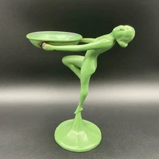 Art Deco Frankart NuArt Green Nude Woman Trinket Ashtray Stand Figurine