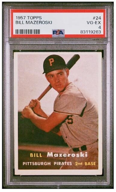 VINTAGE 1957 Topps BILL MAZEROSKI  # 24 -▶HOF !!!◀-▶ROOKIE CARD◀- PSA 4
