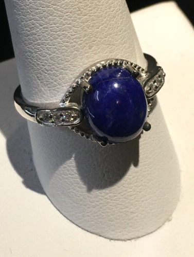 NWT Lapis Lazuli and Simulated Diamond Ring Size 10 in Sterling Silver 4.50 ctw - Picture 4 of 4