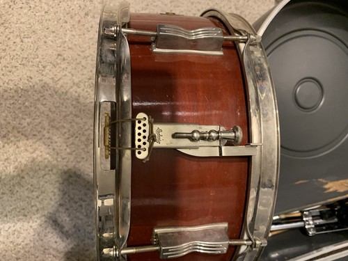 Ludwig 6.5x14 snare drum early 1960s brown wood shell Keystone badge 6 lug Case - Picture 7 of 19
