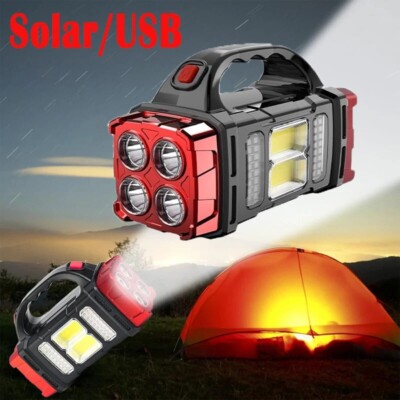 Solar USB Wiederaufladbare LED Taschenlampe Camping Außen Leuchte Taschenlampe Laterne Lampe