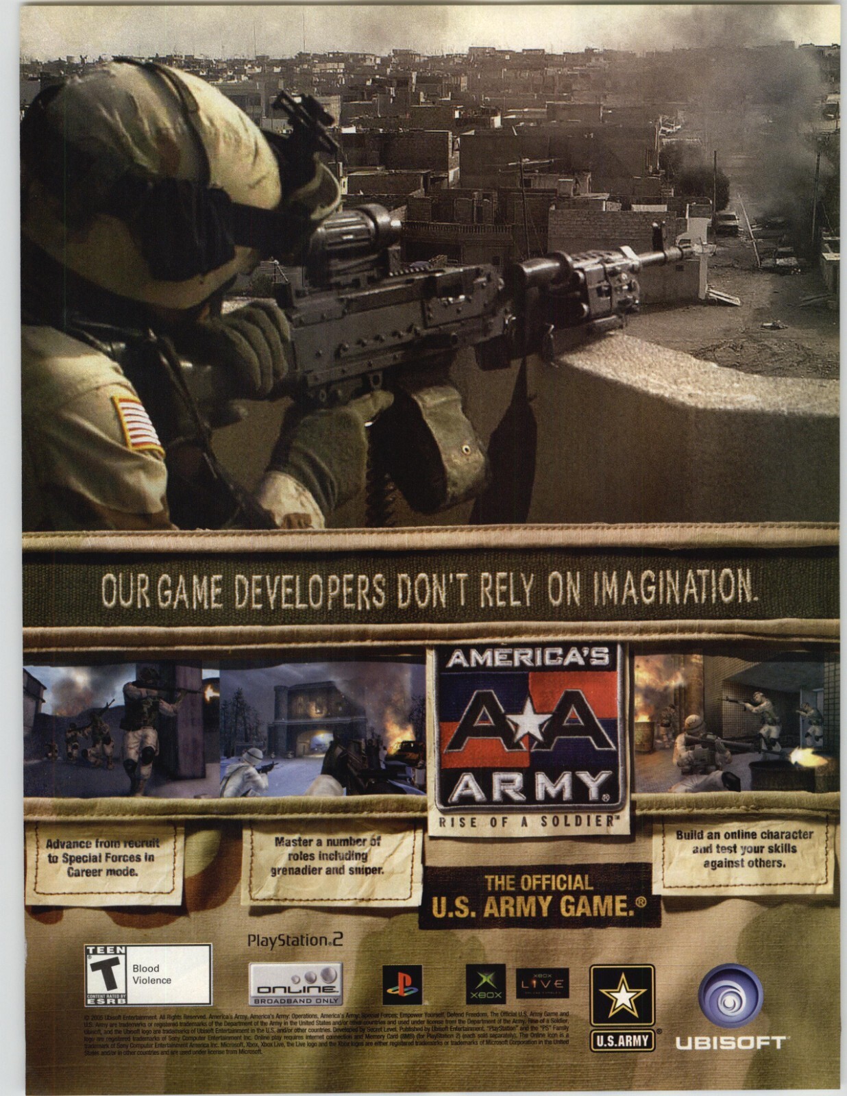 America's Army: Rise of a Soldier Xbox PS2 2005 juego vintage impreso anuncio/póster 